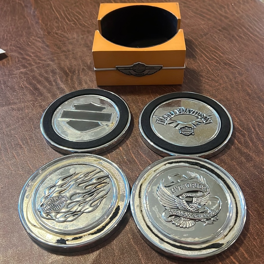 Harley Davidson, Centennial coaster set with holder -poor condition